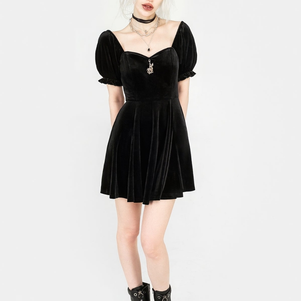 Disturbia - Drakon Velour Corset Mini Black Velvet Dress